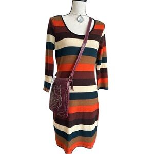 SWOOL Striped Retro Vintage Inspired Knit Midi Dress w/Scoop Neck, Size Medium